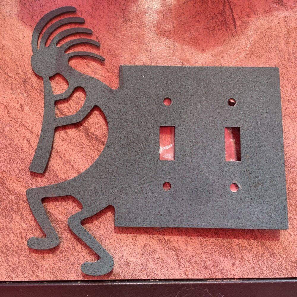 Kokopelli Native American rustic metal Double light switch cover Turquoise Color